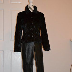 Louben Faux Fur black short jacket Size 6 & NEW Faux black leather pants Size M